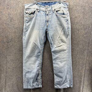True Religion Jeans Mens 36 Light Wash Section Straight Flap Embroidered